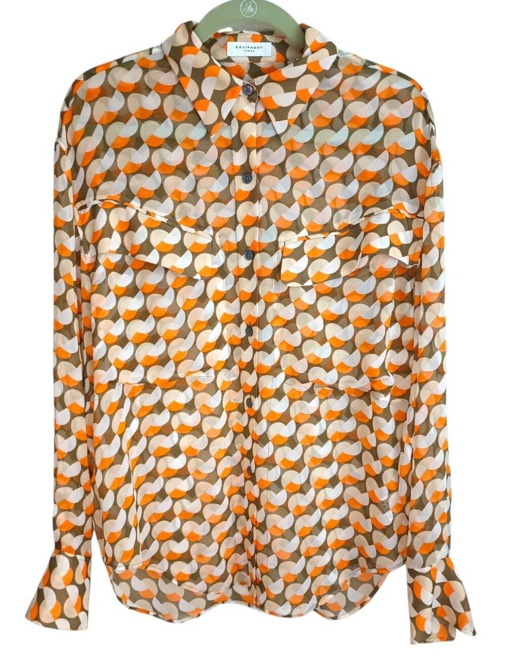 Equipment Femme Retro Geometric Print Sheer Silk Blouse Size Medium
